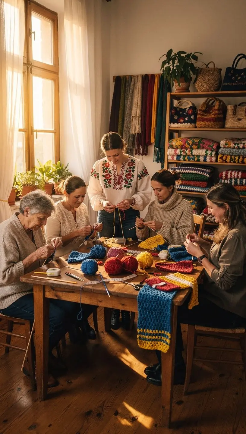Kötött pulóver különböző színű fonalakból, a meleg és stílusos megjelenésért.